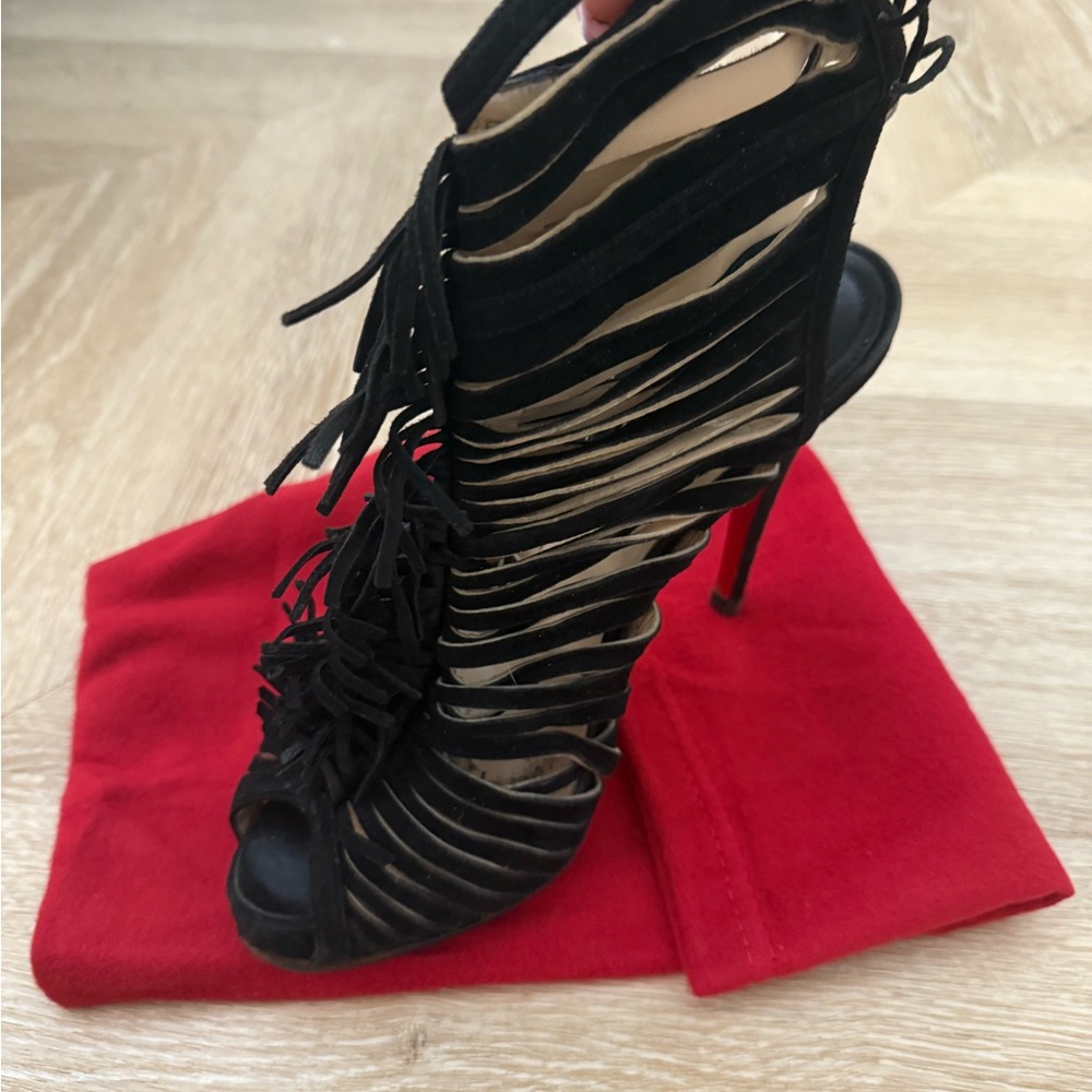 Christian Louboutin Black Fringe Heels